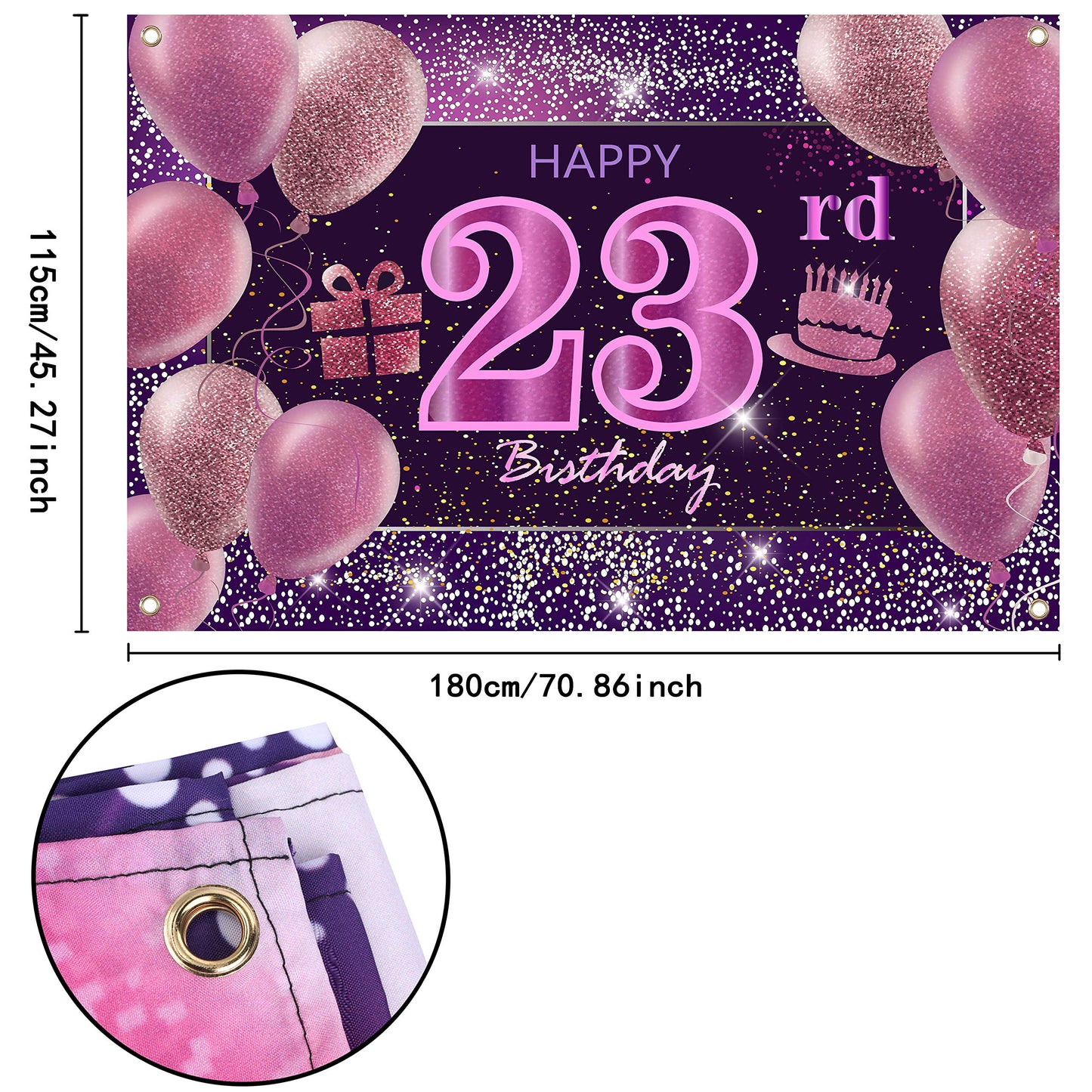 IMISI 23rd Birthday Decorations - Happy Birthday Banner, Pink Gold, Polyester Backdrop for Women's Party