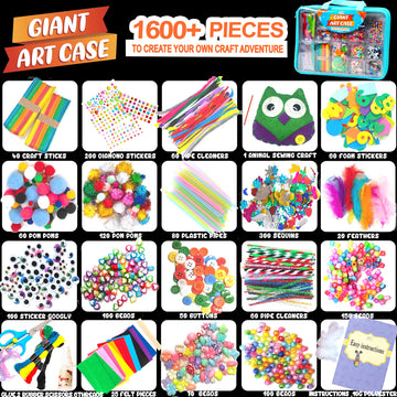 Arts and Crafts Supplies for Kids - 1600+Pcs Craft Kits for Kids - DIY School Craft Project for Kids Age 4 5 6 7 8-12 Gifts for