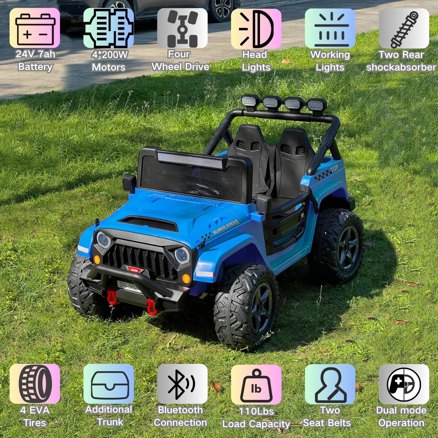 NEWQIDA 24V Ride on Toys for Big Kids Battery Powered Electric Vehicles 2 Seater Electric Car with Remote Control 4x4 Ride on Tr