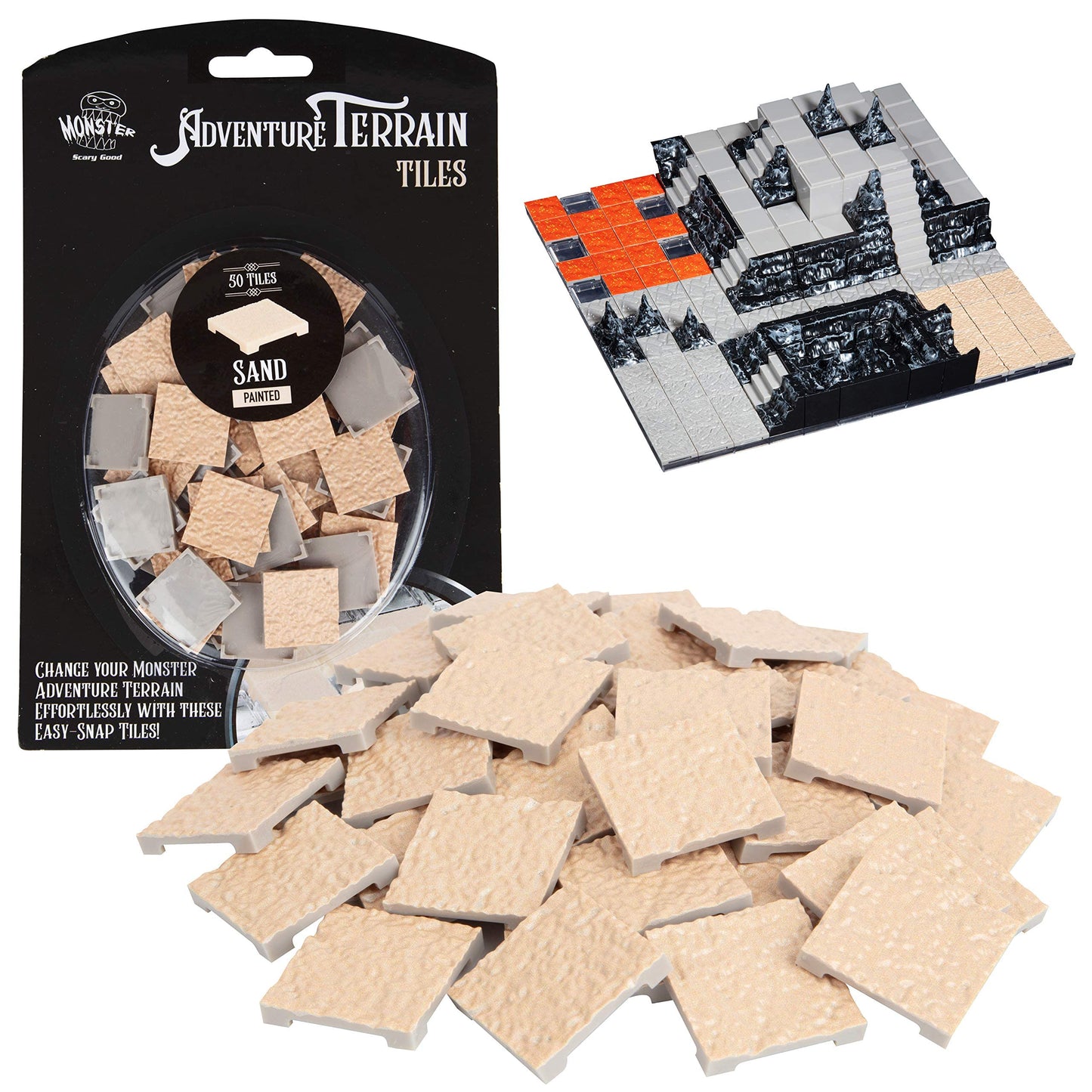 Monster Adventure Terrain- Sand Tiles- 50Pc Hand-Painted 1X1    Tile Set- Easy Snaps Creates Amazing Tabletop Terrain In Minutes