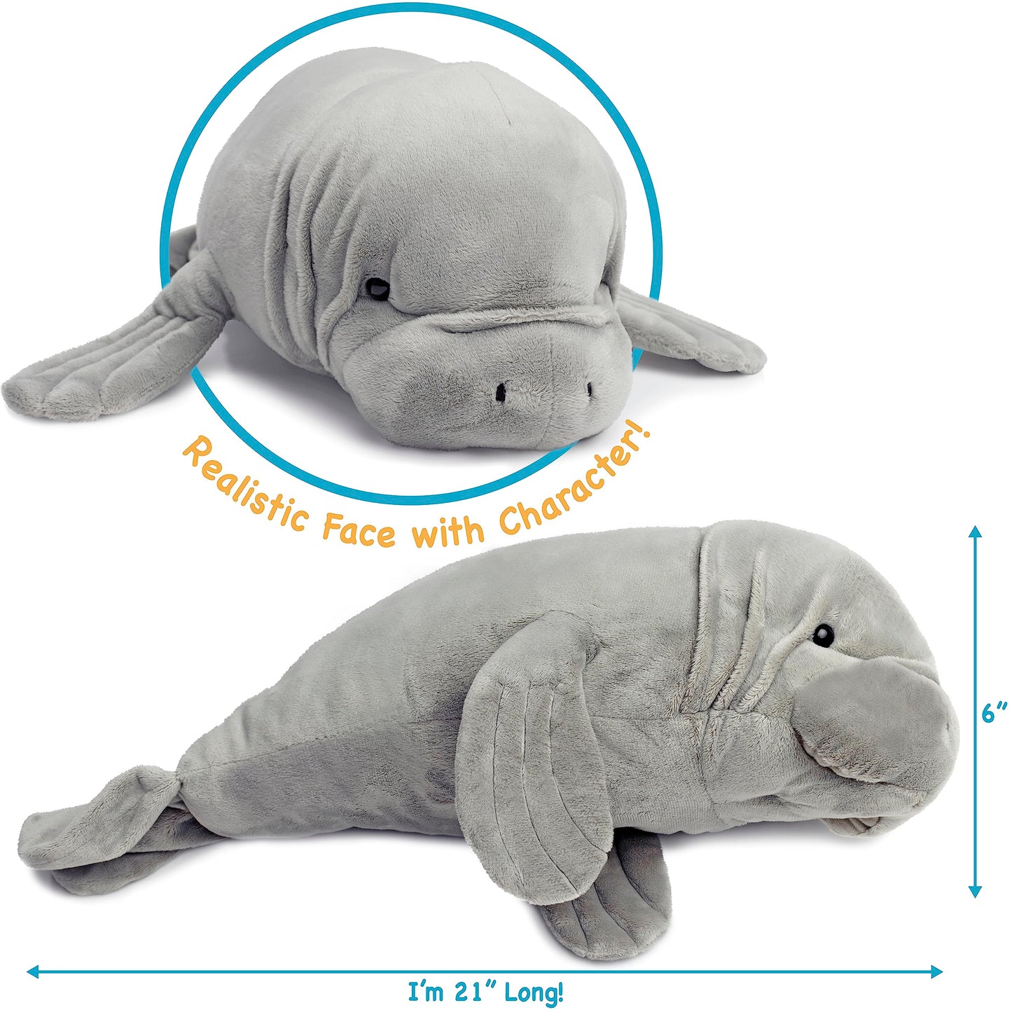 TigerHart 21 Inch Stuffed Animal Plush Manatee - Multicolor, Soft Polyester, Model 00760625606987