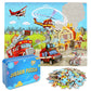 Lelemon Puzzles For Kids Ages 4-8 Fire Truck Jigsaw Puzzles In A Metal Box For Kids Boys Girls 100 Pieces Fire Truck Car Motorcy