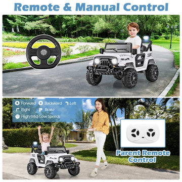 Olakids Ride On Truck, 12V Battery Powered Electric Vehicle For Kids With Remote Control, Bluetooth, Power Display, Led Lights, Music Player, Ride On Toy For 3+ Boys Girls (White)