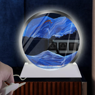 Szoranct Moving Sand Art Lamp Round Glass Flowing Sand Frame, Sand Art Liquid Motion And 3D Deep Sea Moving Sandscapes, Office A