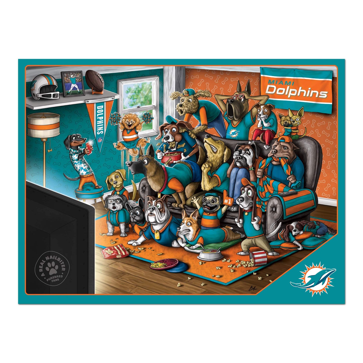 Youthefan Nfl Miami Dolphins Purebred Fans 500Pc Puzzle - A Real Nailbiter