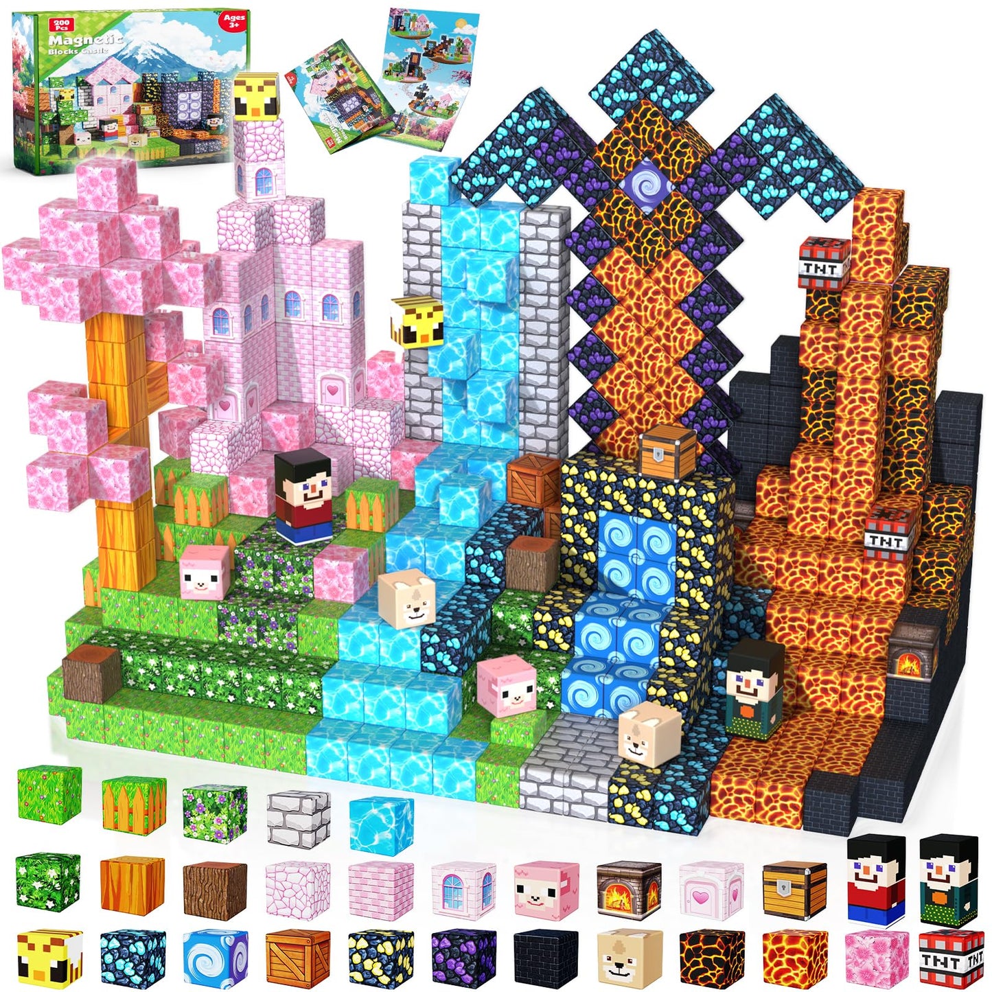 Goody King 200PCS Magnetic Building Blocks - Forest & Volcano Adventure Set, STEM Learning Toys for Kids Ages 3+, Strong Magnets