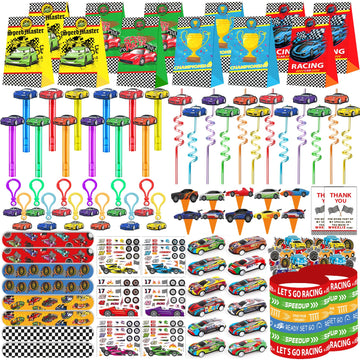 PLOUGVI 232PCS Race Car Birthday Party Favors Decorations Supplies Goodie Bag Stuffer Pinata Filler, Cars Themed Favors for Whee