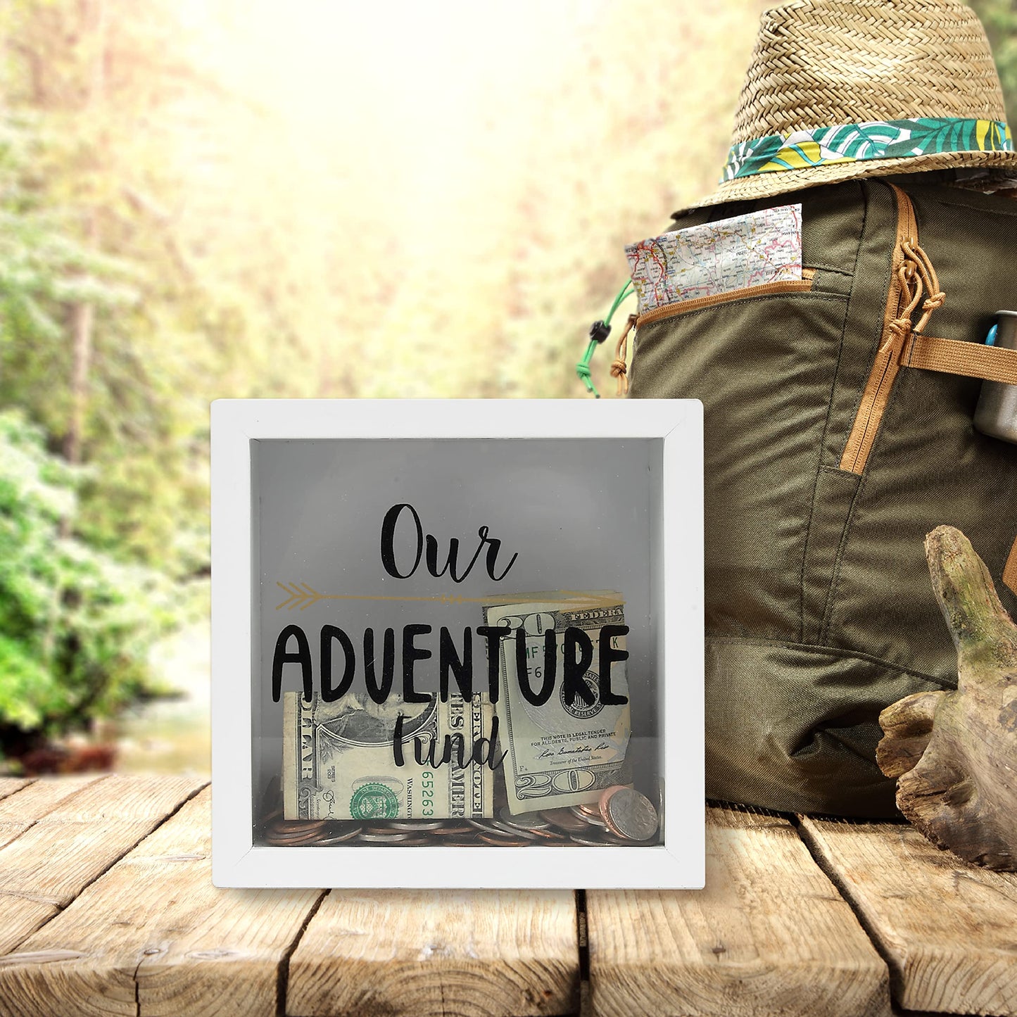 Prinz White Adventure Fund Money Savings Piggy Bank for mature-themeds  Kids Savings Box Change Jar  6' x 6' Wooden Shadow Box