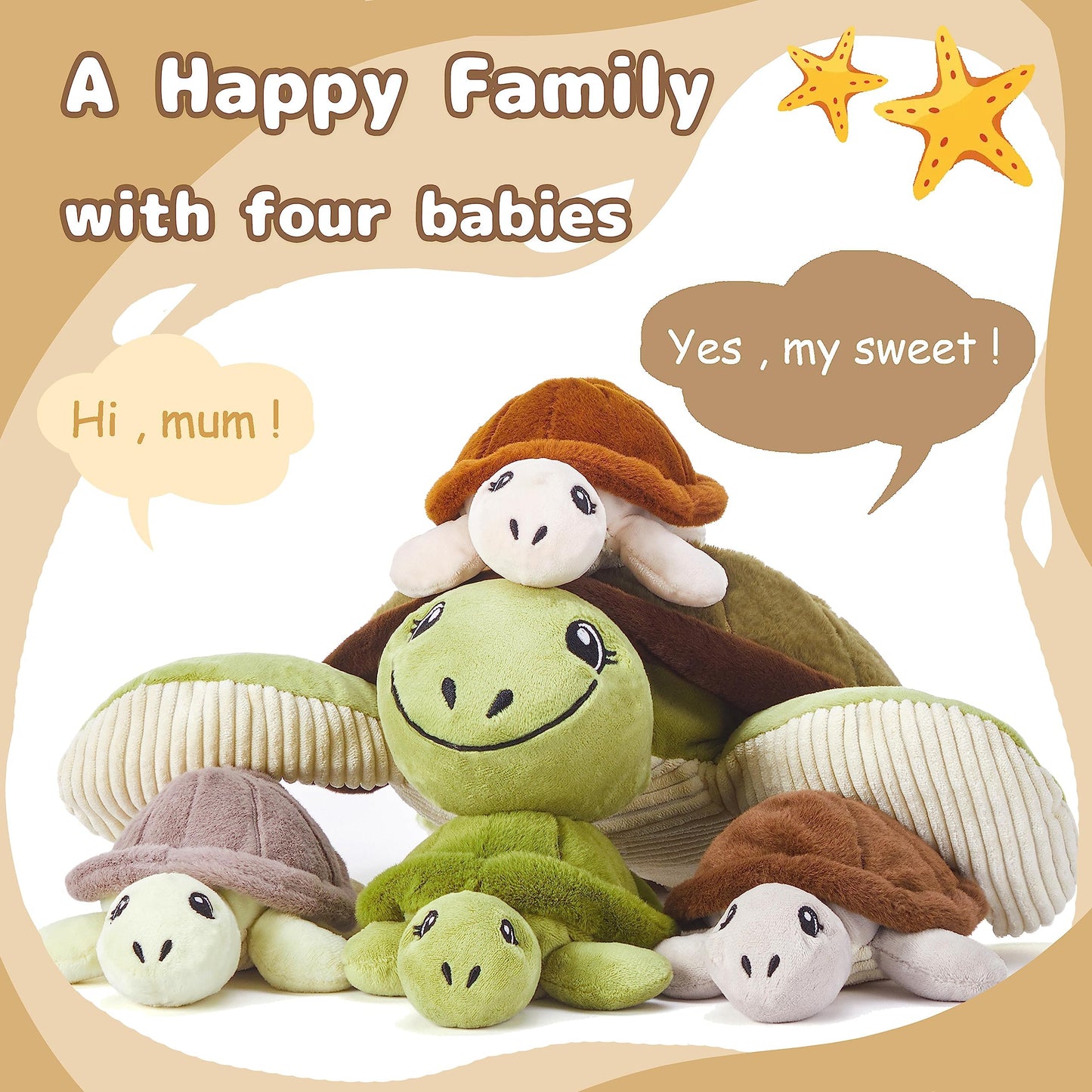 Ikasa Mommy Sea Turtle Stuffed Animal Mom And Baby Plush Toy, Cute 15' Soft Small Mama Family Set With Little Babies,Gifts For Kid (Sea Turtle)