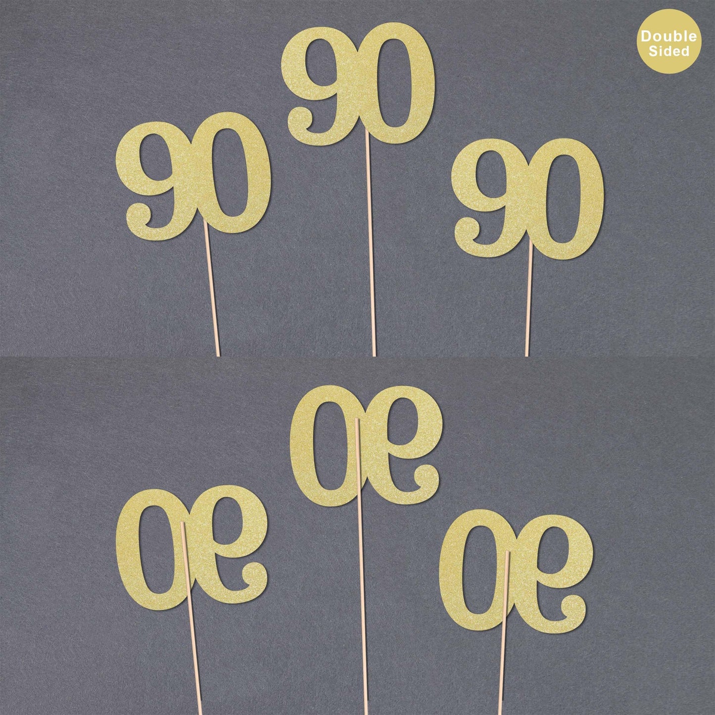 Gexolenu No 90, 10 Pack Double-Sided Gold Glitter 90Th Birthday Centerpieces For Tables, Number 90 Birthday Table Toppers Party