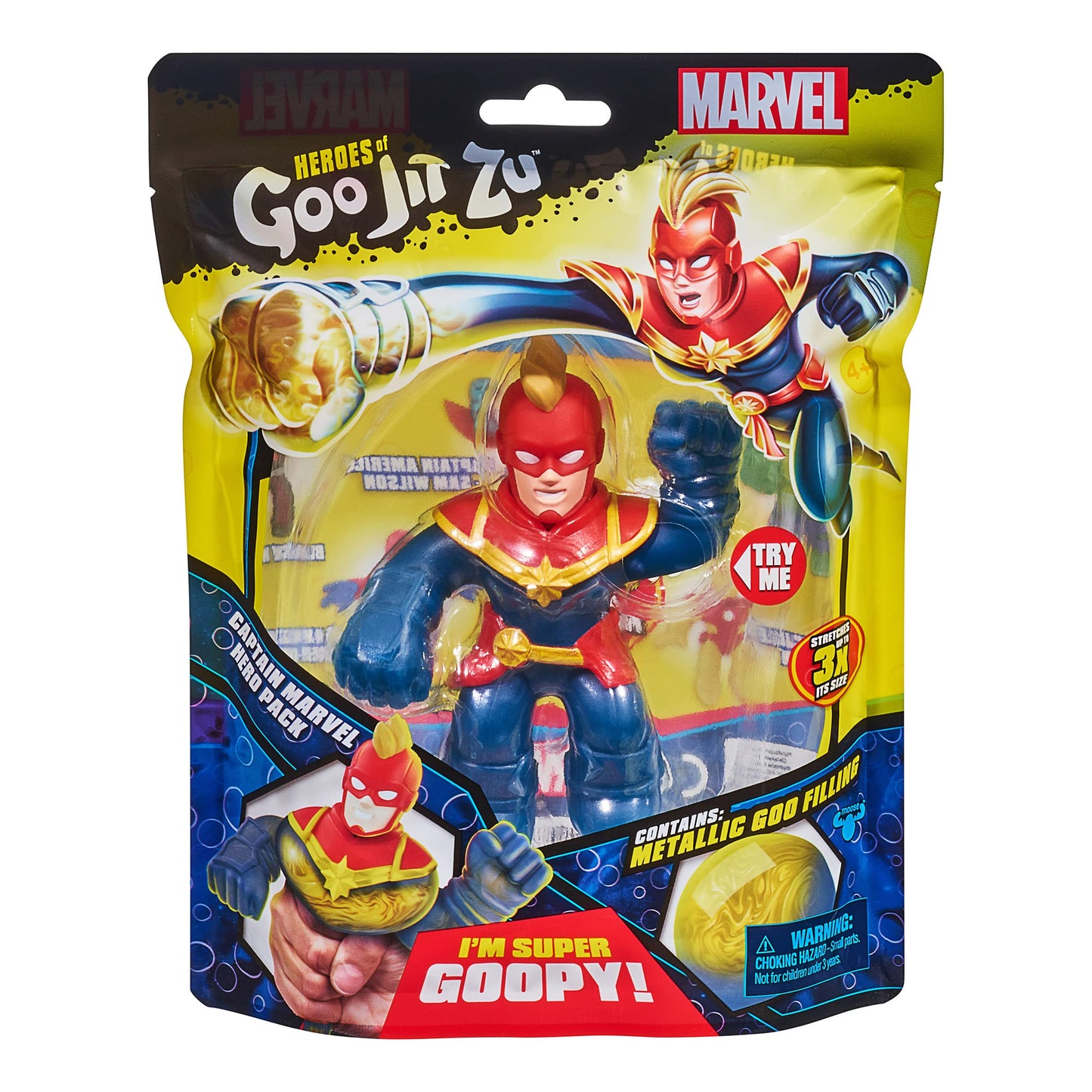 Heroes Of Goo Jit Zu Marvel Hero Pack. Captain Marvel Squishy, Ideal Christmas/Birthday Present For Boys. Superhero Toy. Ages 4 Years+, Blue, 4.5 - Inch Tall