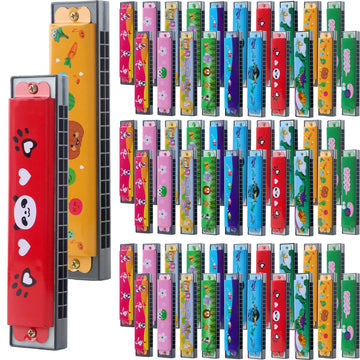80 Pcs Children'S Harmonica Bulk - 16 Hole Plastic Cartoon Harmonica Toy For Kids - Musical Instrument For Birthday Party Favors