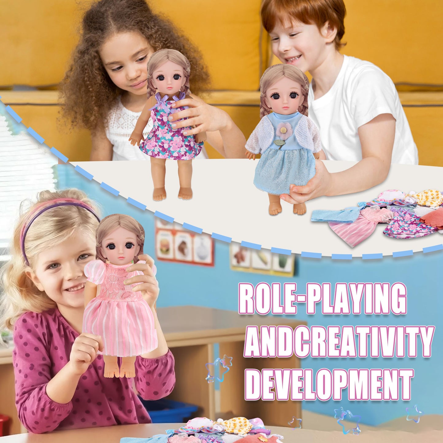 6-Pack 12 Inch Baby Doll Clothes Set - Seasonal Outfits with Dresses & Accessories | Machine Washable Pretend Play for Girls 3-5 | Complete Learning Dress Up Gift Set