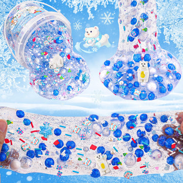 Lawoho 300Ml Polar Bear Slime With Clay, Clear Slime Kit For Girls Ages 8-12 With 10 Packs Slime Add Ins, Slime For Kids Party Favors, Kids Slime Birthday Halloween Christmas Easter Slime Making Kit