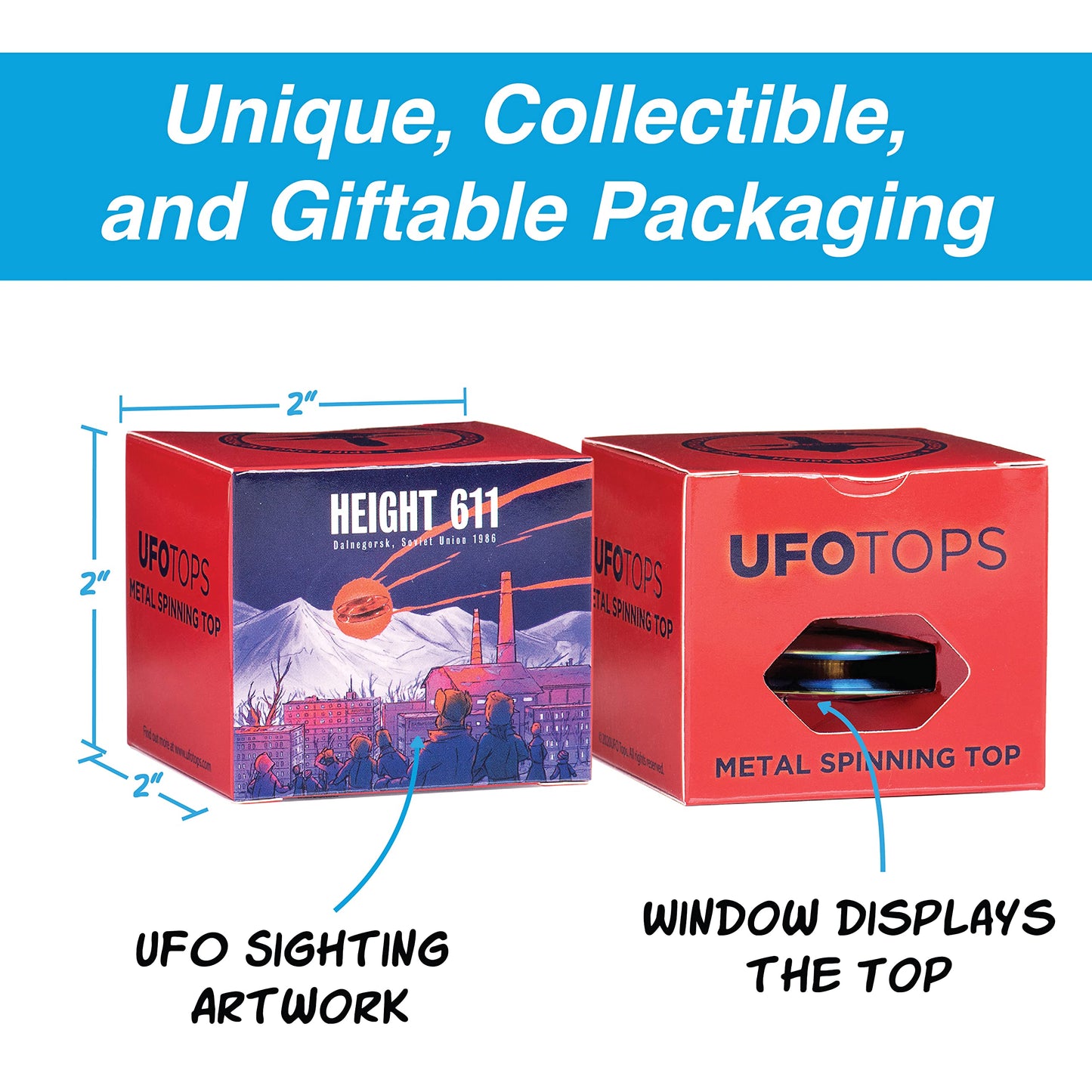 Plexity Labs Ufo Tops - Height 611 - Metal Spinning Top - Inspired By The 1986 Soviet Union Ufo Incident - Psychedelic Steel Ufo