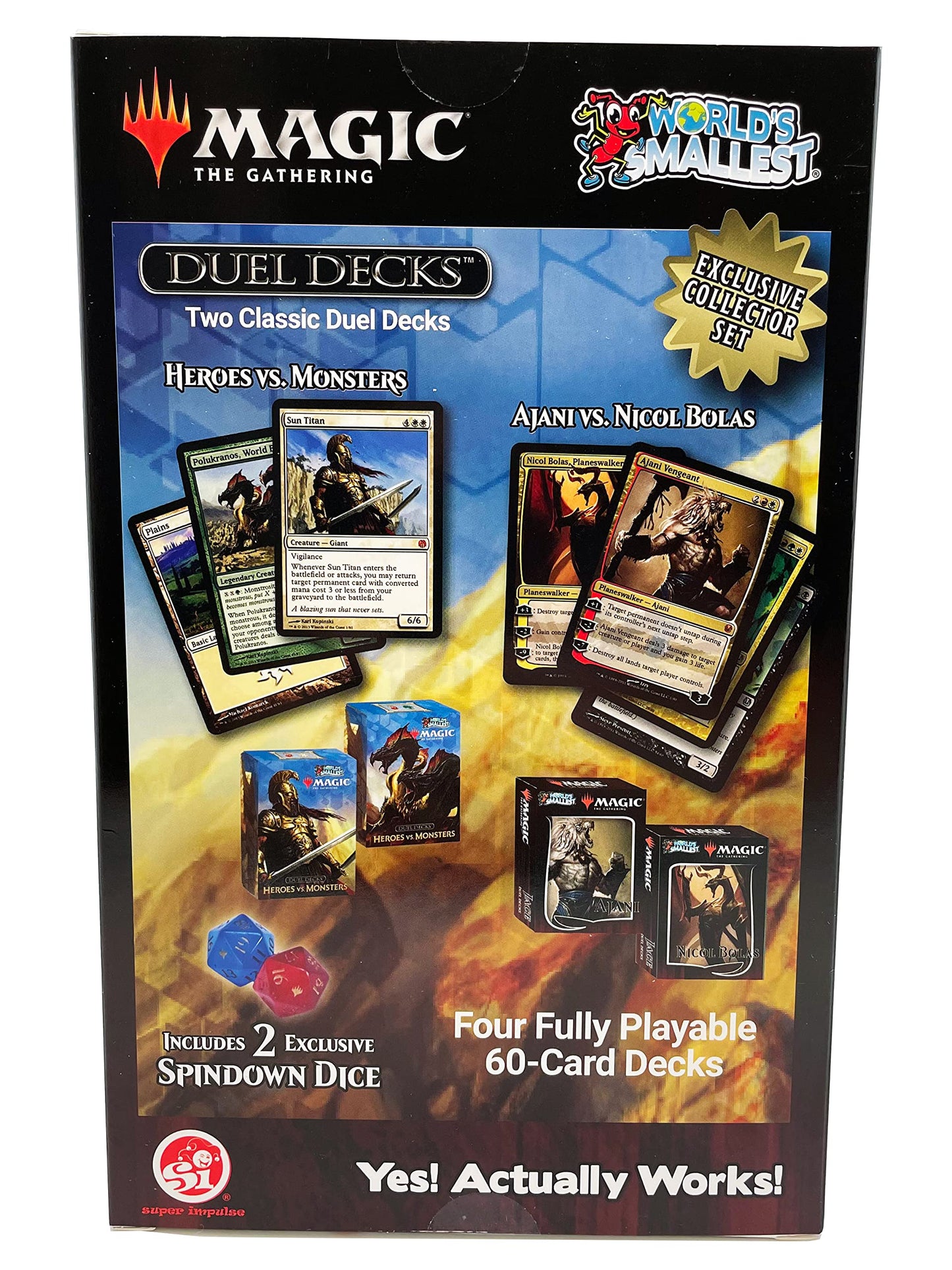 Worlds Smallest Magic: The Gathering Exclusive Collector Set Featuring Ajani Vs. Nicol Bolas And Heroes Vs. Monsters Duel Decks And Exclusive Playing Dice
