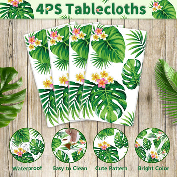 4 Pack Hawaiian Luau Tablecloths Tropical Palm Leaves Table Cloth Hawaiian Luau Table Cover Palm Leaves Table Cloth Baby Birthda