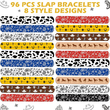 96 Pack 48 Pack Western Party Slap Bracelets Cowboy Cowgirl Bracelets Horse Wristbands for Western Themed Parties Kids Birthday