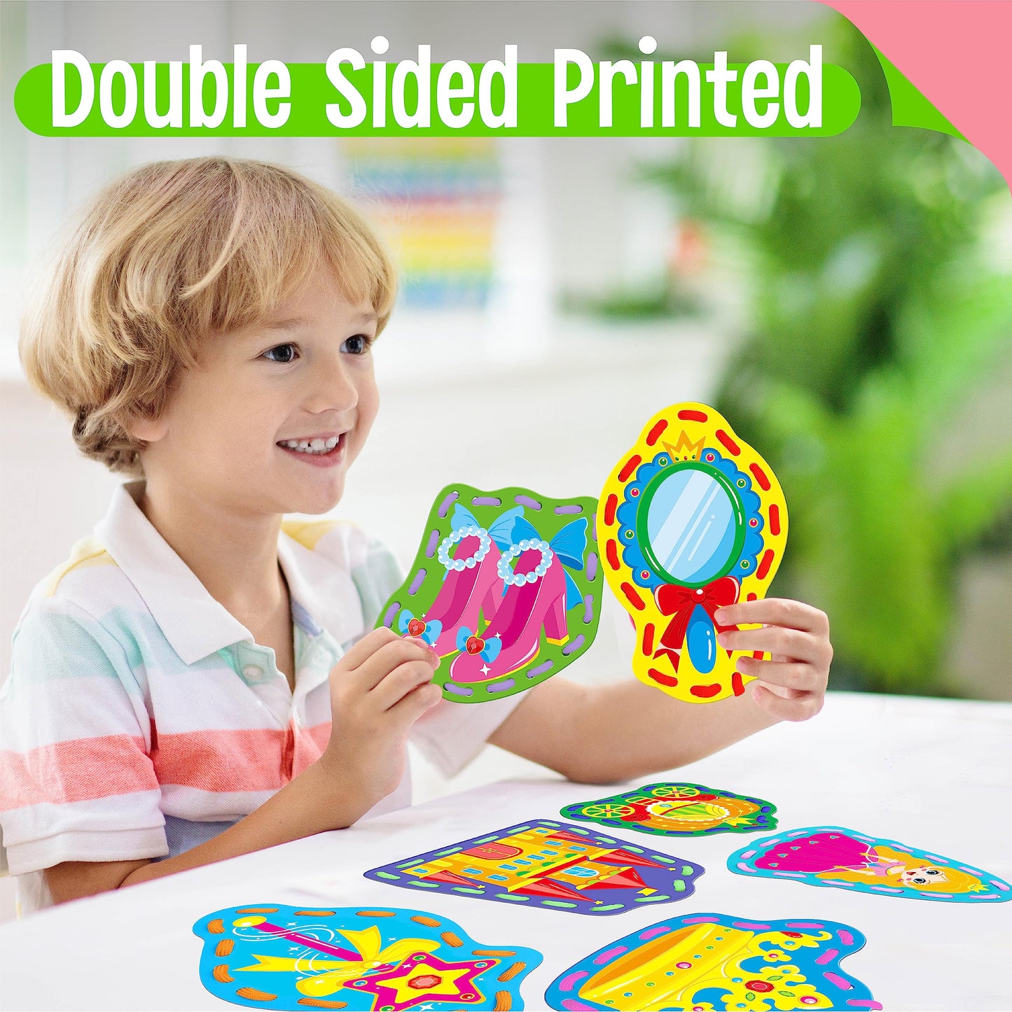9 Pieces Kids Lacing Cards, Double Sided Sewing Cards In 9 Princess Theme Cards With 9 Colorful Laces, Imagination Development Lacing Toys Games For Children Educational And Learning Activity