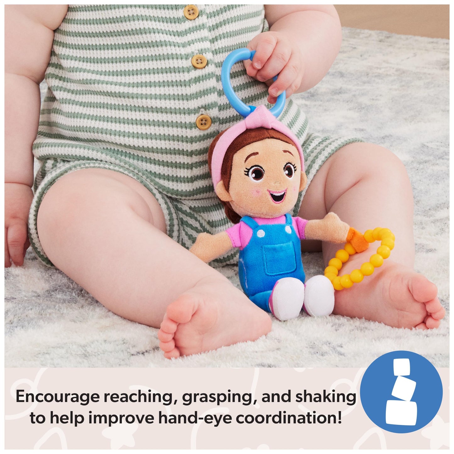 Ms. Rachel Official Sensory Take-Along Toy, Baby Swing & Baby Stroller Teething Toys with Rattle & Clip, Toddler Toys for Girls