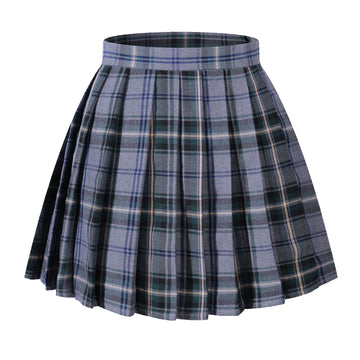 Women`S A Line Plaid Cosplay Short Skirts Costumes(Xl, Light Blue Mixed Green)
