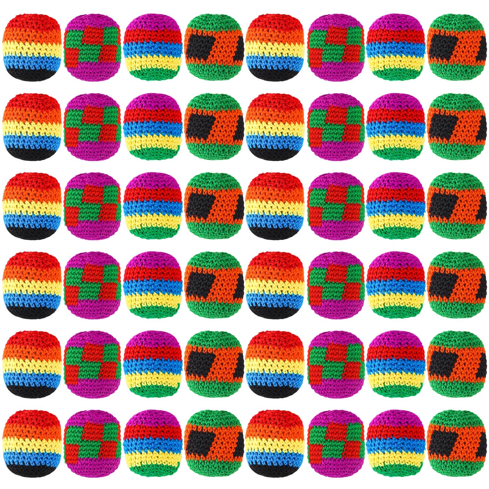 Yunsailing 48 Pieces Knit Sack Balls For Kids Knitted Kickball Soft Juggling Balls Multicolored Crochet Geometric Pattern Foot B
