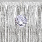 The Fomo Factory 5 Feet Silver Tinsel Foil Fringe Curtains, Pack Of 2 | Backdrop For Birthday, Bachelorette, Anniversary, Baby S