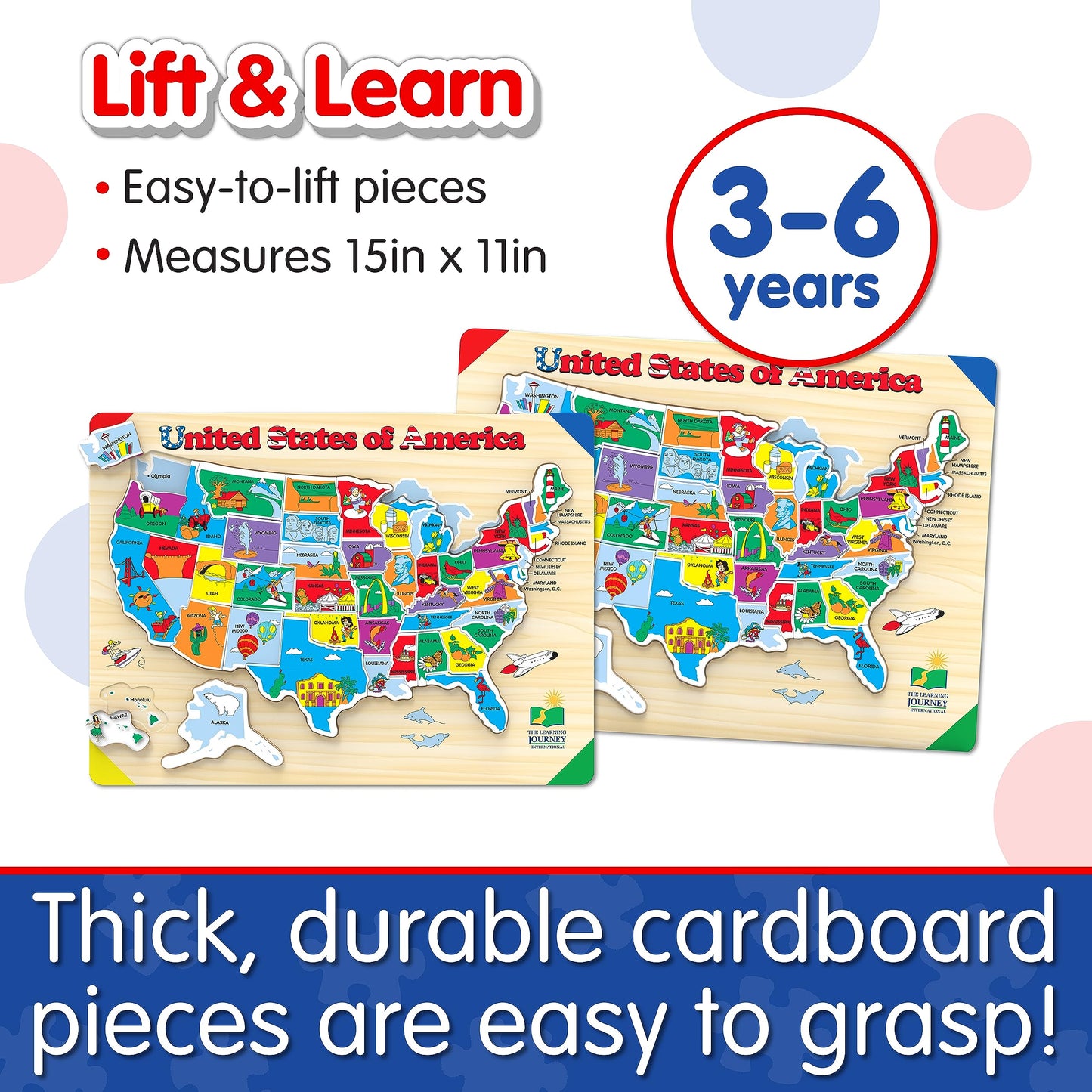 The Learning Journey USA Map Puzzle - Multi Color, Recycled Material, 40cm - Educational Toys for Kids Ages 3+ - Model 501726