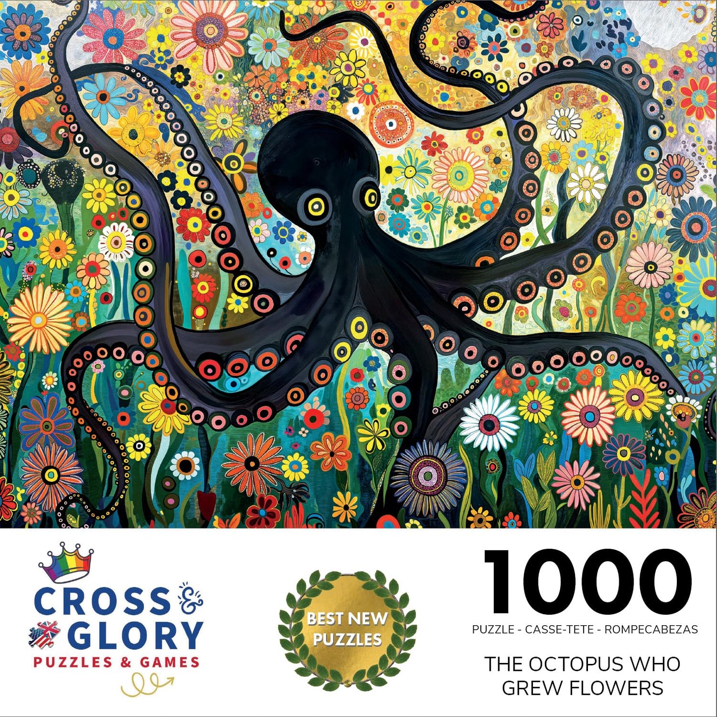 Cross & Glory - The Octopus Who Grew Flowers - 1000 Piece Jigsaw Puzzle For Adults | Vibrant Octopus And Floral Artwork | Challe