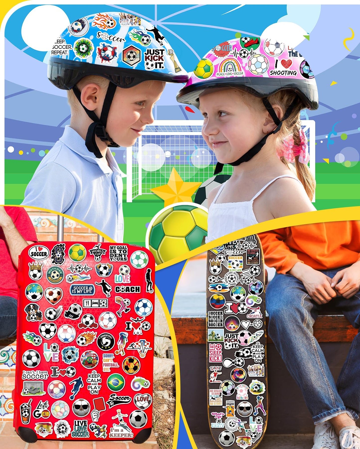 300 Pcs Soccer Stickers For Kids, Waterproof Water Bottle Stickers Vinyl For Laptop Scrapbook Classroom School Students Prizes G