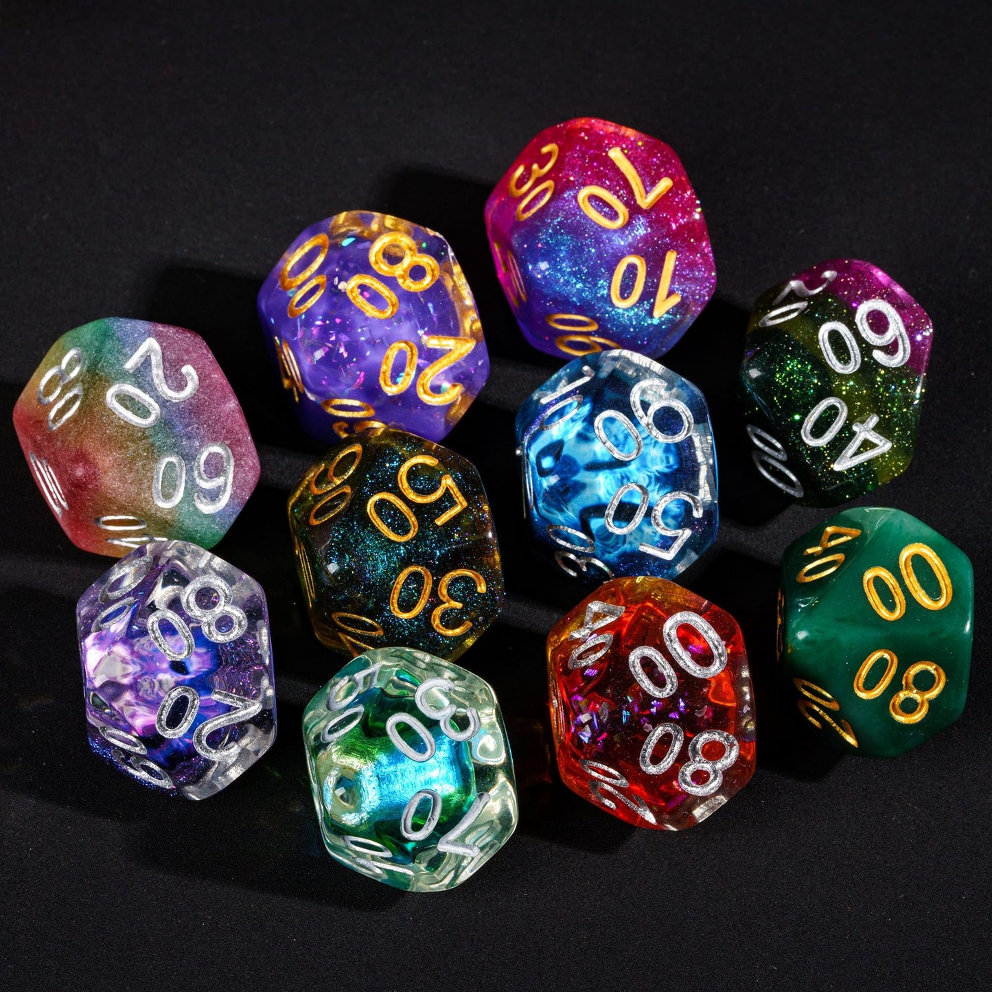 HDdais 10 Pack of D% Dice Random Color D00 Polyhedral Dice Set, 10 Sided D&D Dice for DND RPG MTG Table Games Dungeons and Drago