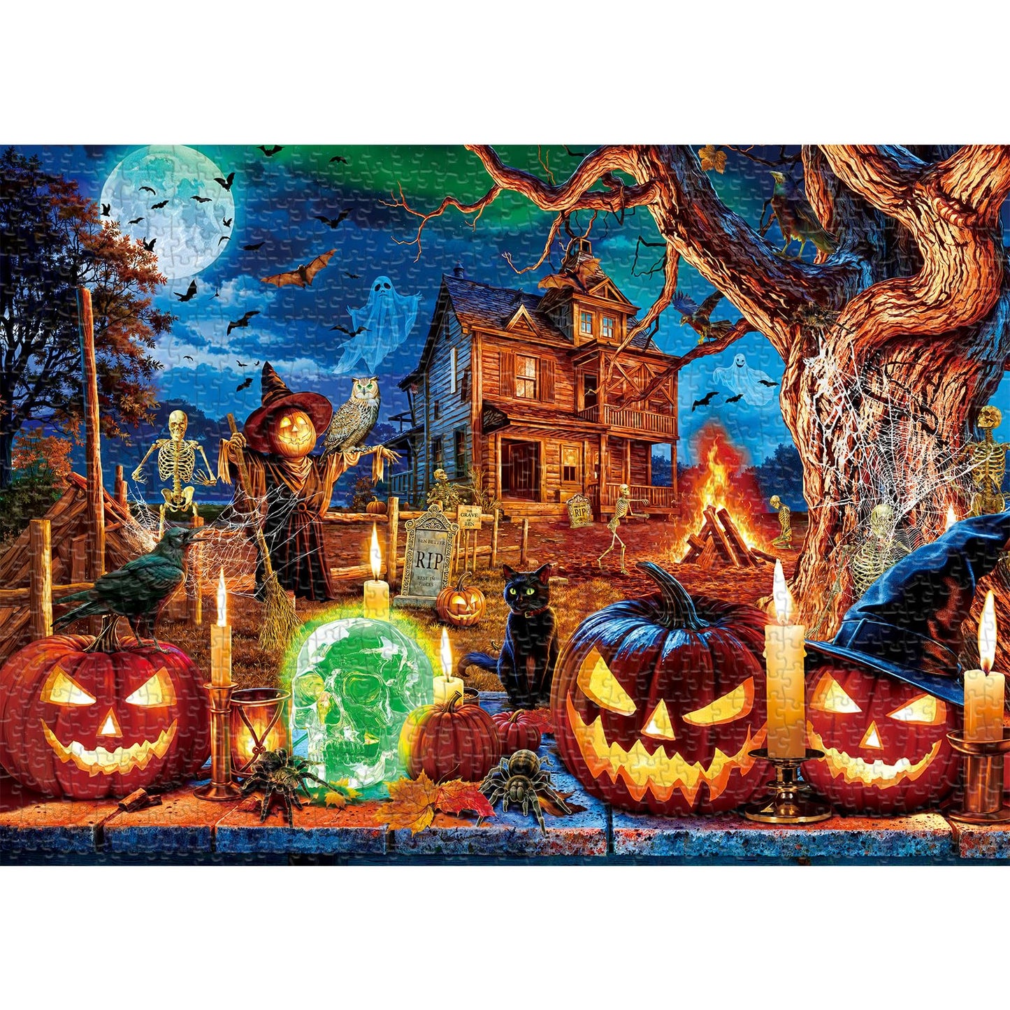 Sutinban Halloween Puzzle 1000 Pieces for Adults, Horror Skull Pumpkin Head Halloween Haunted House Jigsaw Puzzles 1000 Pieces F