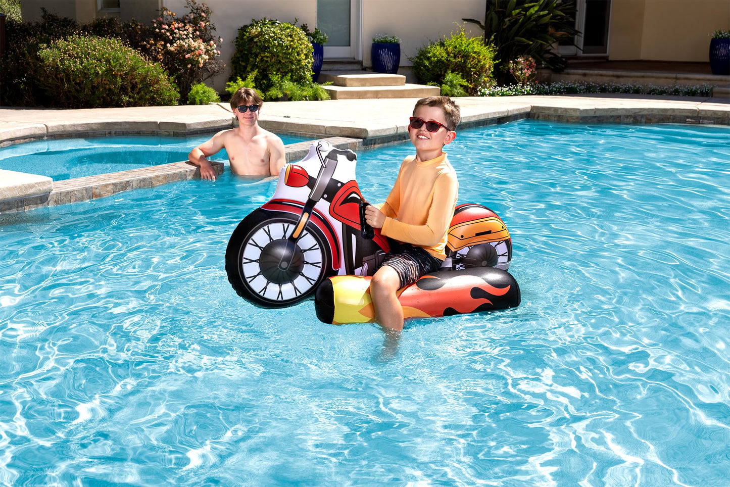 Poolmaster Inflatable Motorcycle Pool Float Toy for Kids, Large Red Vinyl, Model 81752