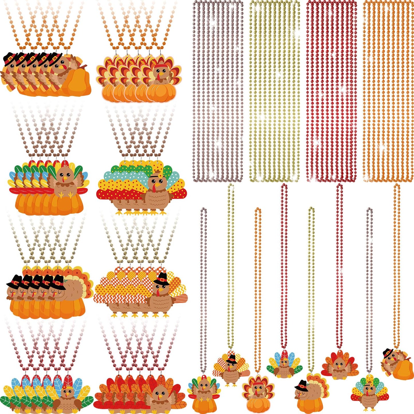 Knitgrip 80 Pieces Thanksgiving Turkey Beads Necklaces Bulk Turkey Pendant Beads Necklaces 32 Inch Party Holiday Pendants for We