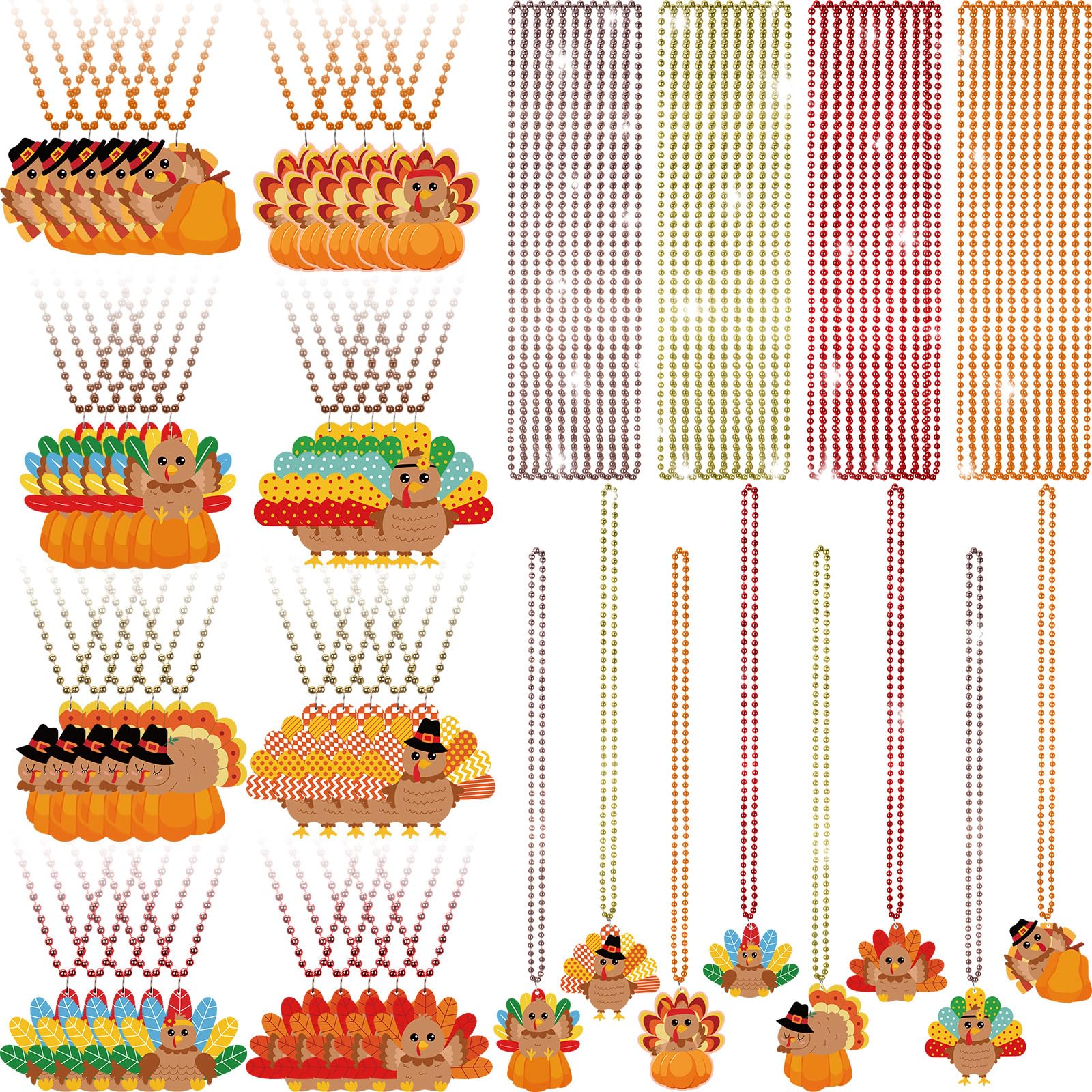 Knitgrip 80 Pieces Thanksgiving Turkey Beads Necklaces Bulk Turkey Pendant Beads Necklaces 32 Inch Party Holiday Pendants for We