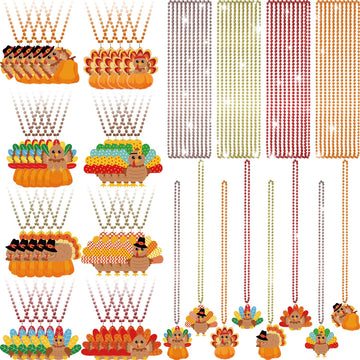 Knitgrip 80 Pieces Thanksgiving Turkey Beads Necklaces Bulk Turkey Pendant Beads Necklaces 32 Inch Party Holiday Pendants for We