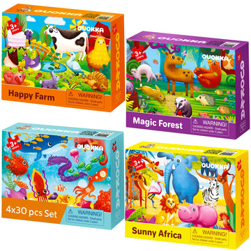 Quokka Puzzles For Toddlers 3-5 - 4 X 30 Pieces Puzzles For Kids Ages 2-4 - Animal Learning Jigsaw Puzzles For Kids 4-6 Years Old - Educational Toys For Boy And Girl