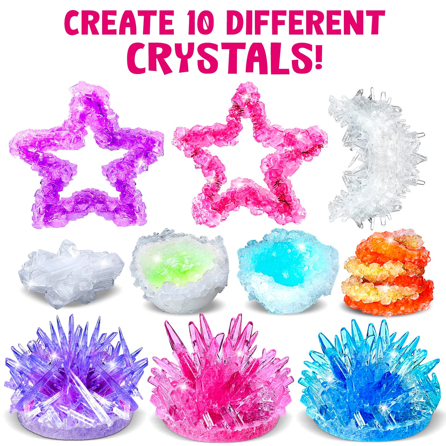 Crystal Growing Kit For Kids - 10 Crystals Science Experiment Kit + 2 Glow In The Dark Crystals With Diy Paint Display Stand – Great Gift For Girls And Boys Ages 8-12
