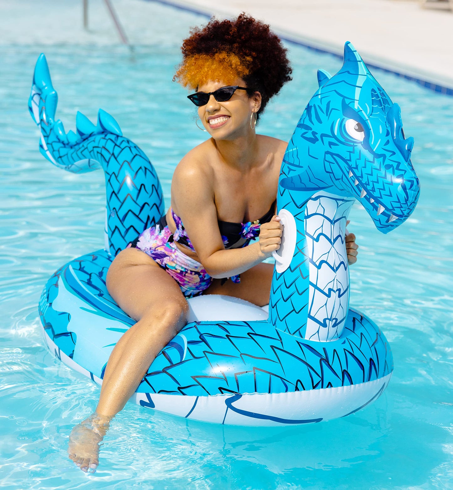 Monsoon [Dragon] Inflatable Pool Floats For Adults Large Ride-On Swimming Pool Float Floatie With Handles - Blue