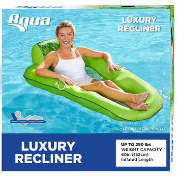 Aqua LEISURE Inflatable Water Lounge, X-Large, Lime Floral, 63x36", Polyurethane