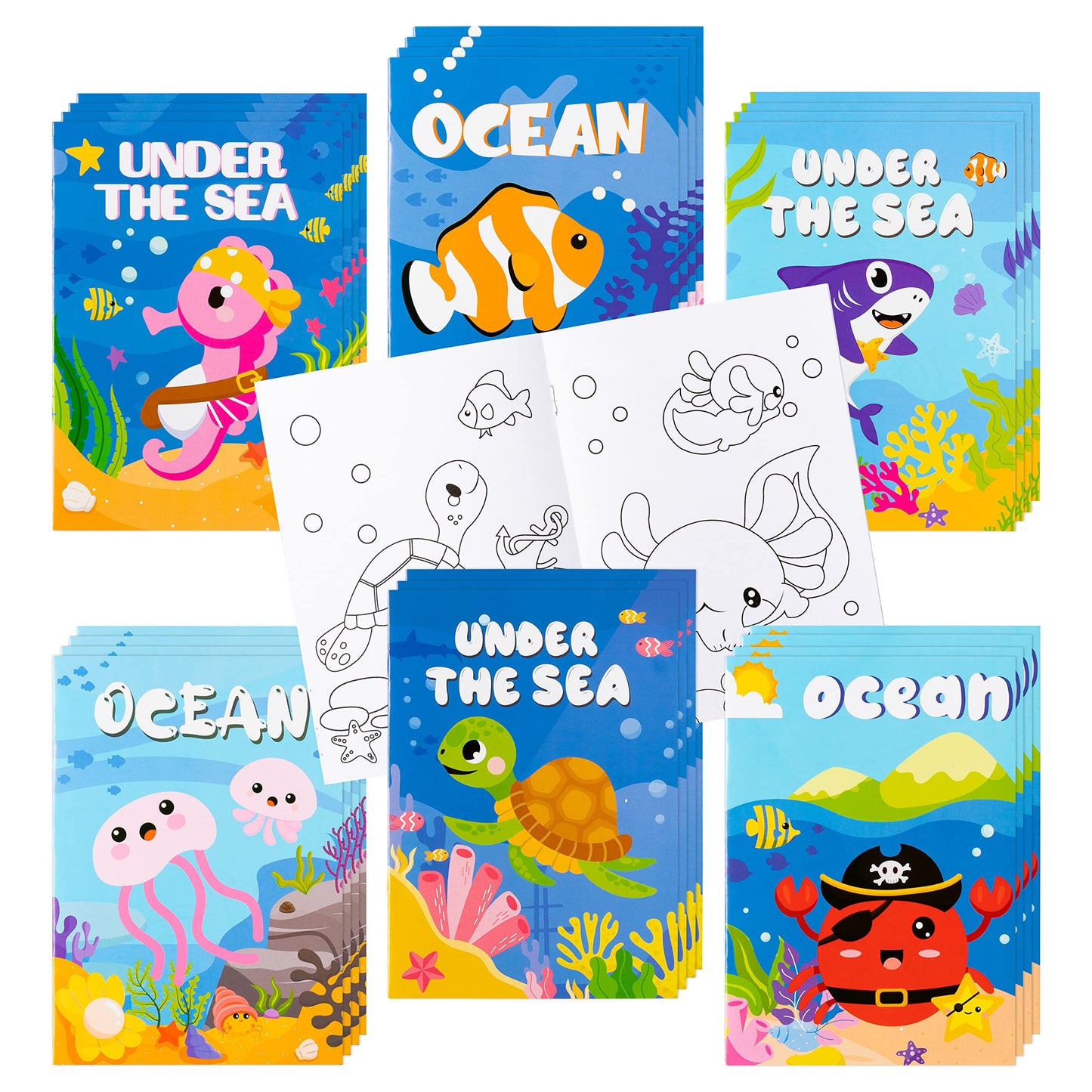 ANGOLIO 24Pcs Ocean Animals Coloring Books Bulk for Kids Mini DIY Art Drawing Book Set for Shark Seahorse Jellyfish Under The Se