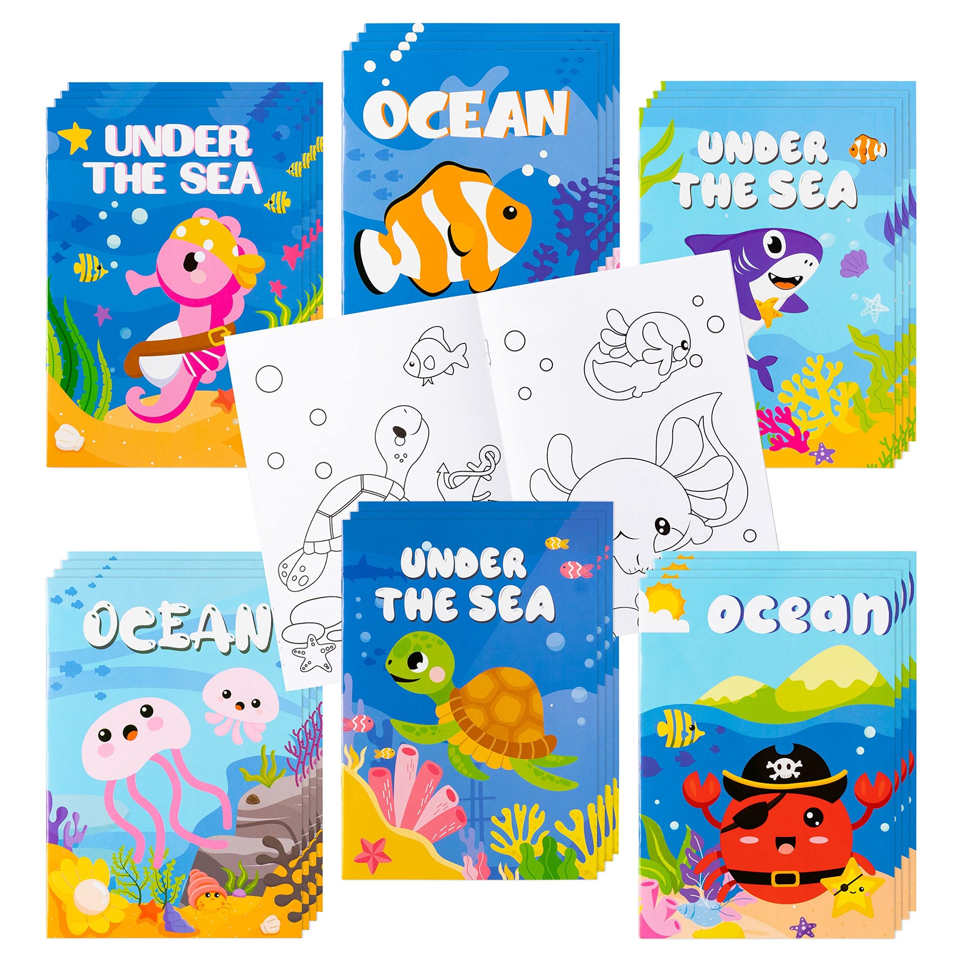 ANGOLIO 24Pcs Ocean Animals Coloring Books Bulk for Kids Mini DIY Art Drawing Book Set for Shark Seahorse Jellyfish Under The Se