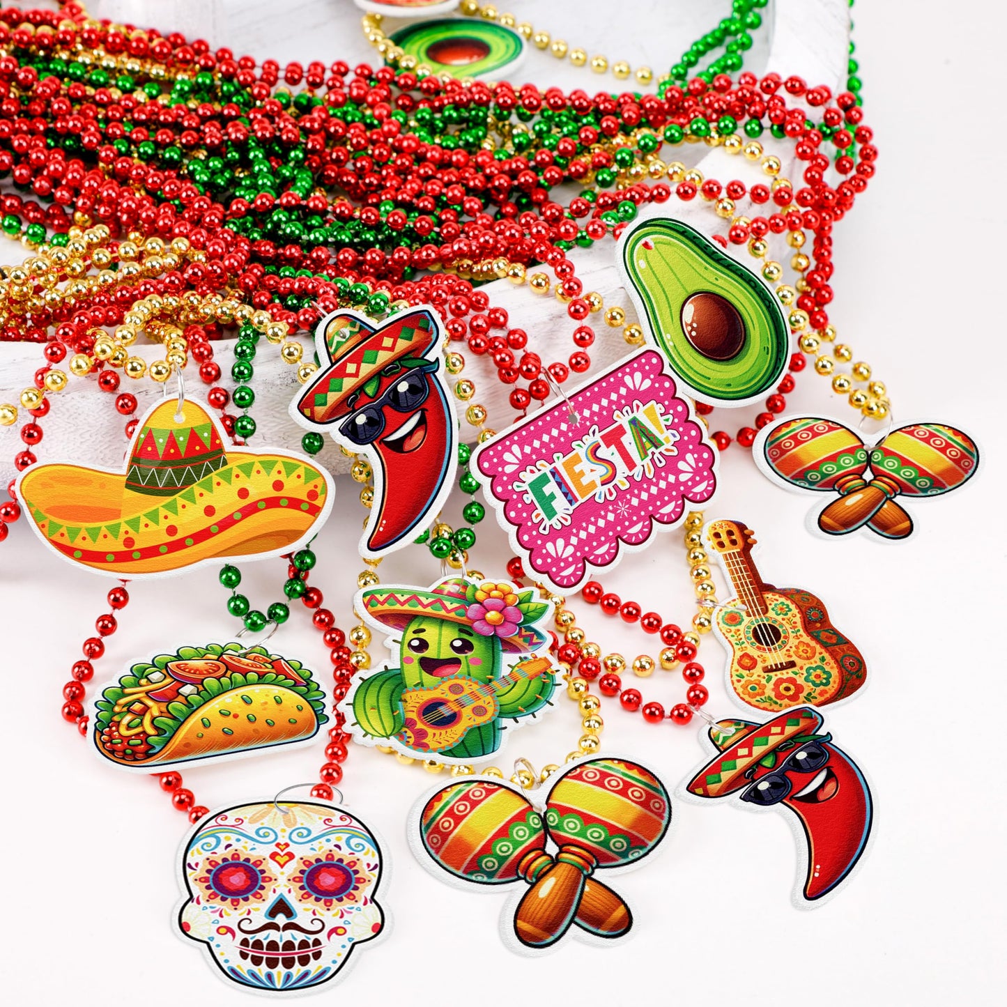 jollylife 36PCS Cinco de Mayo Fiesta Necklaces Beads Mexican Party Favors Birthday Decorations Supplies Bulk