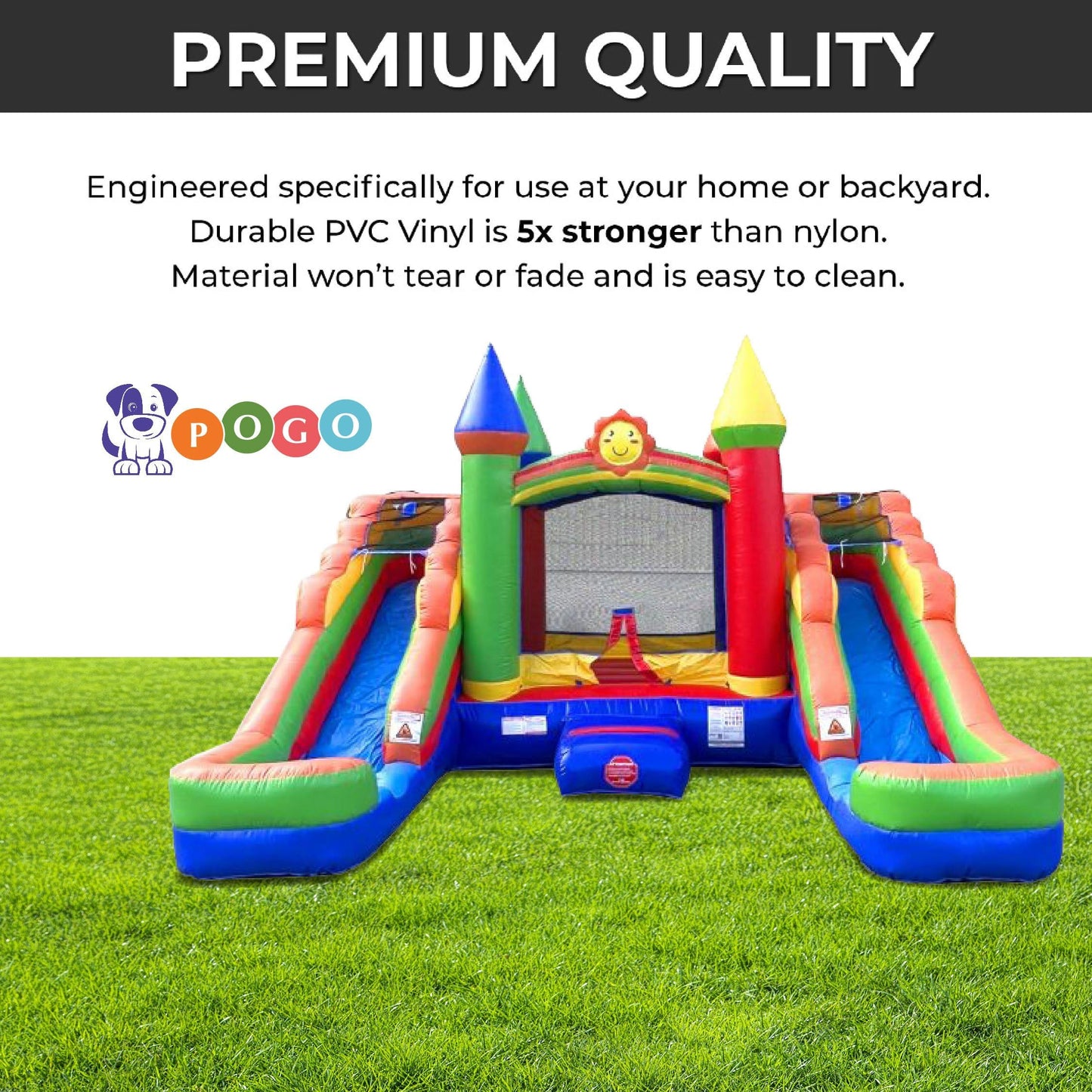 Inflatable Bounce House and Double Slide Combo Unit (Without Blower) - 16.5 x 15 x 11 Foot- Crossover Rainbow Castle Combo Bounc
