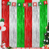 2 Pack Christmas Backdrop, 3.28 FT x 7.05 FT Red Silver Green Party Streamer, Metallic Xmas Backdrop Fringe Curtains Foil Tinsel