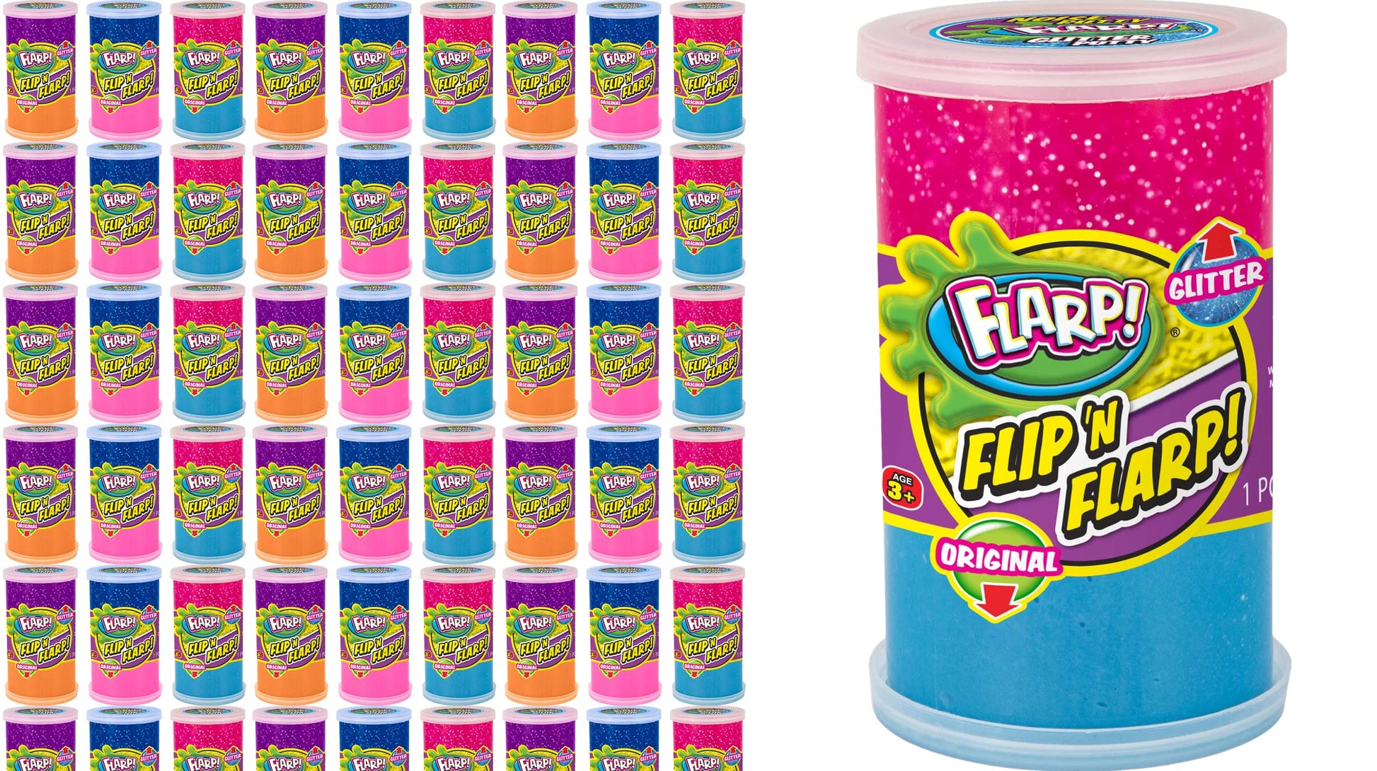 Flip & Flarp Noise Putty Double Pack Original & Glitter Fidget Toy (72 Packs Assorted) Ja-Ru Farrt Gas Noise Maker Slime Cloud &