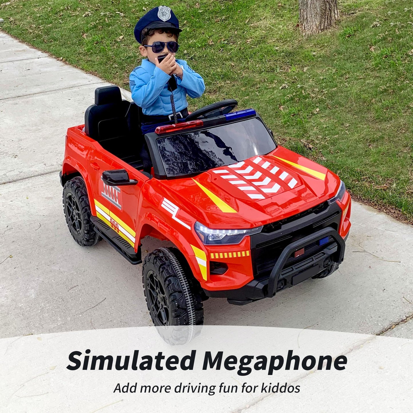 Outfunny 12V Electric Police Car For Kids, 2 Seater Ride On Toy Car For Kids Aged 4-8 With Remote Control, Bluetooth - Red