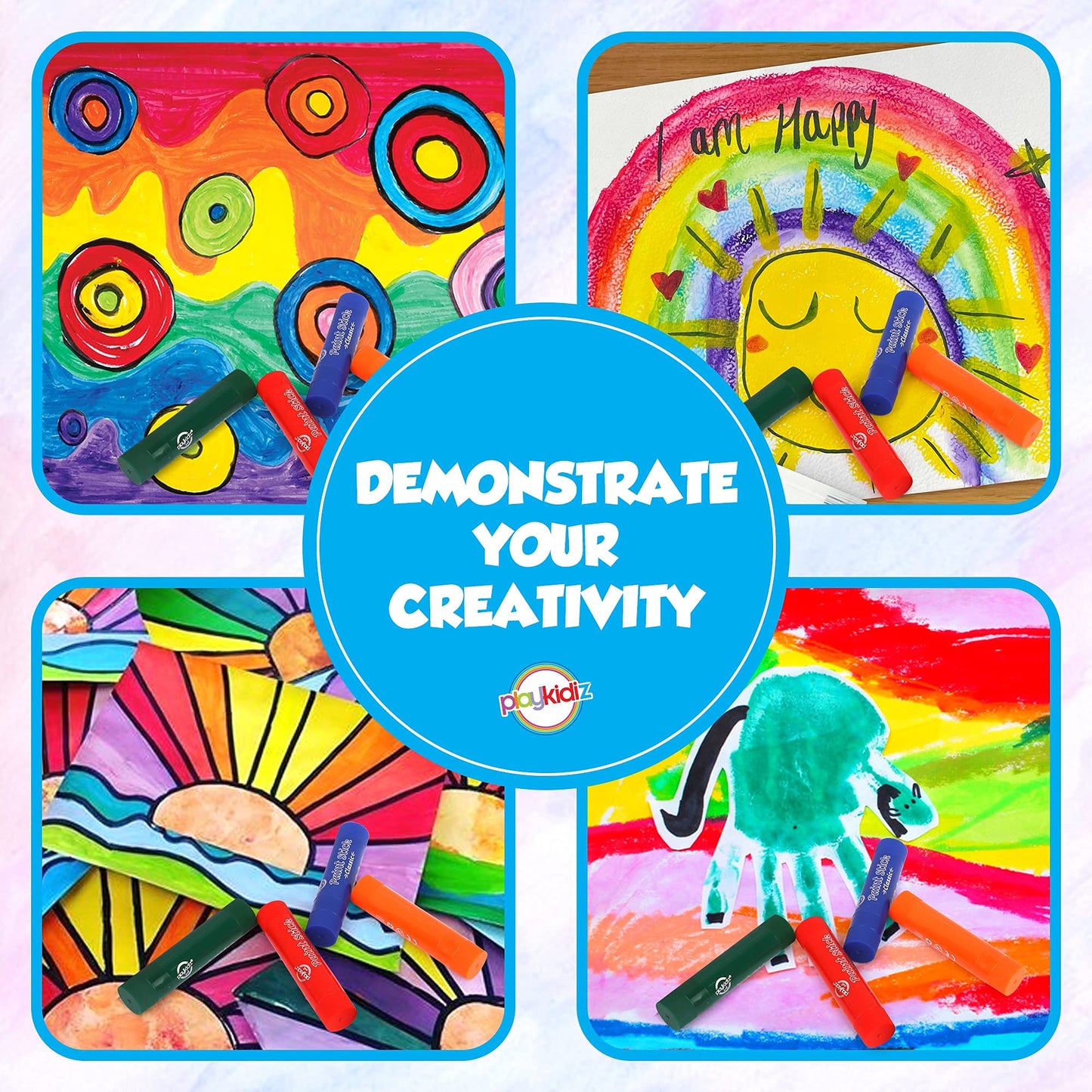 Playkidiz Paint Sticks, 6 Pack, Classic Colors, Twistable Crayon Paint Sticks, Mess-Free Tempera Paint, Quick Drying, Great Birt