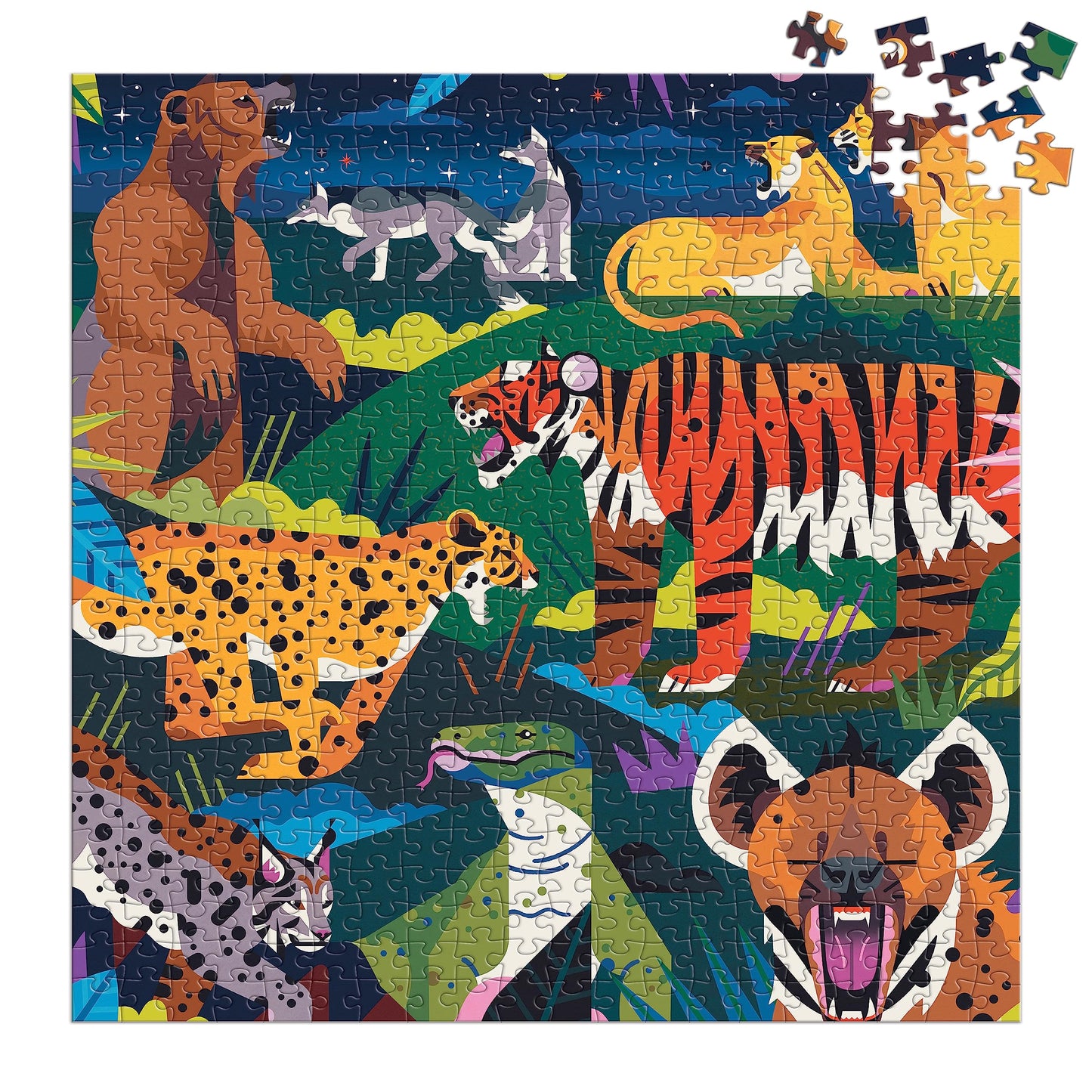 Mudpuppy Predators Illuminated 500 Piece Glow In The Dark Jigsaw Puzzle For Kids And Families, Family Puzzle With Glow In The Da