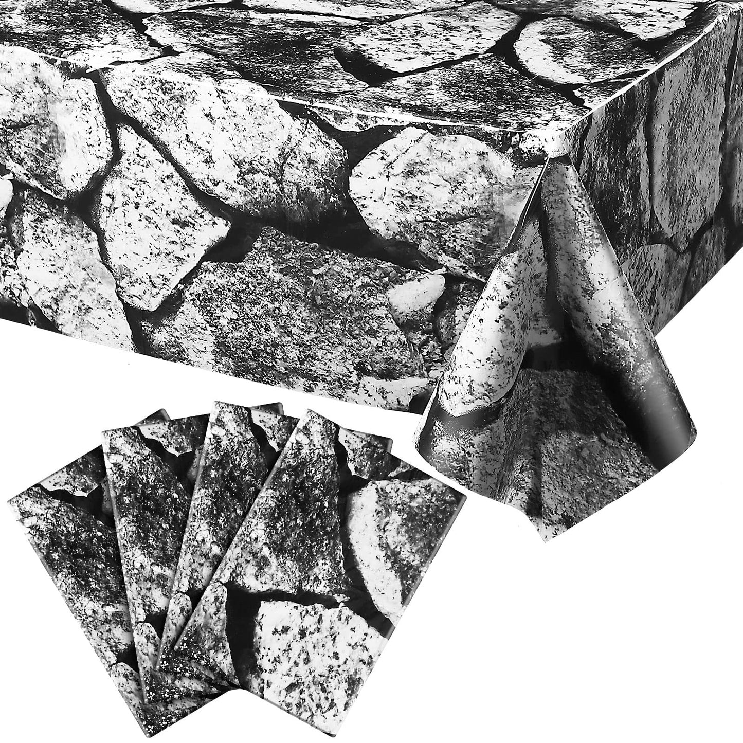 Patelai 4 Pieces Stone Wall Tablecloths Disposable Plastic Table Covers 108 x 54 Inch Medieval Party Decorations Brick Pattern T